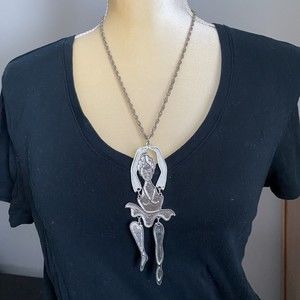 Silver Tone Ballerina Dancer Pendant Necklace Womens or Childrens Jewelry